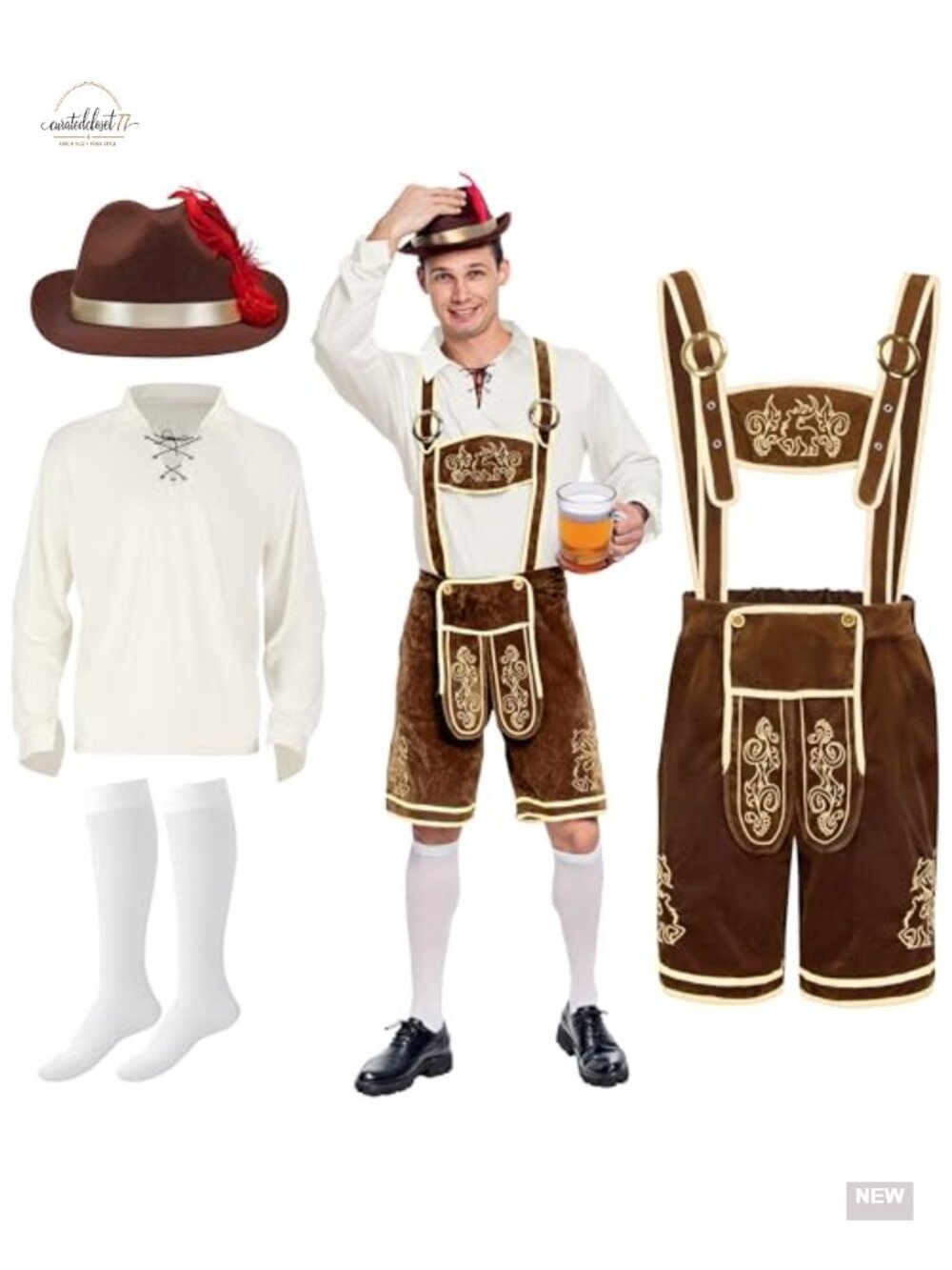 Men's Oktoberfest Lederhosen Costume Set with Suspenders Hat Socks
